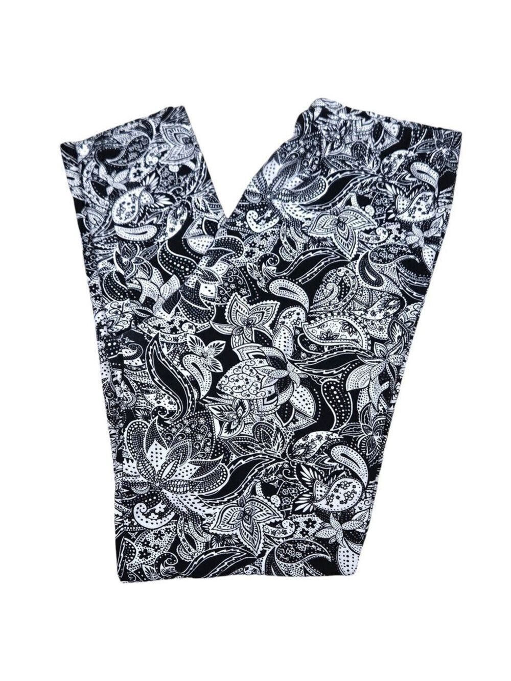 SweetLegs Black and White Paisley Floral Leggings - Plus Size
